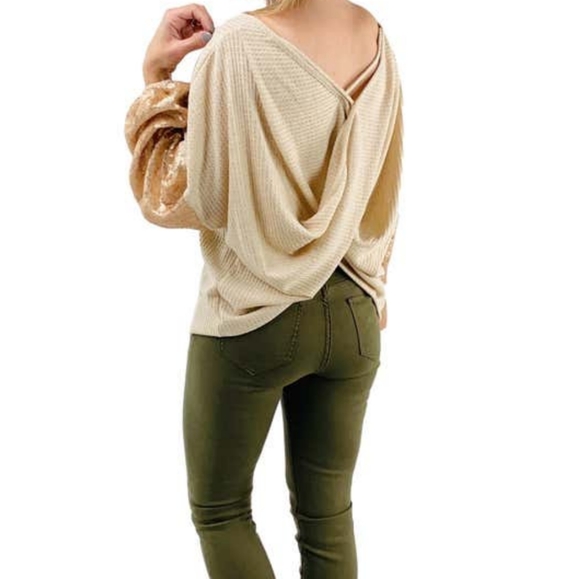 Like Brand New! Waffle Knit & Sequin Top w/ draped/open back - Picture 10 of 13